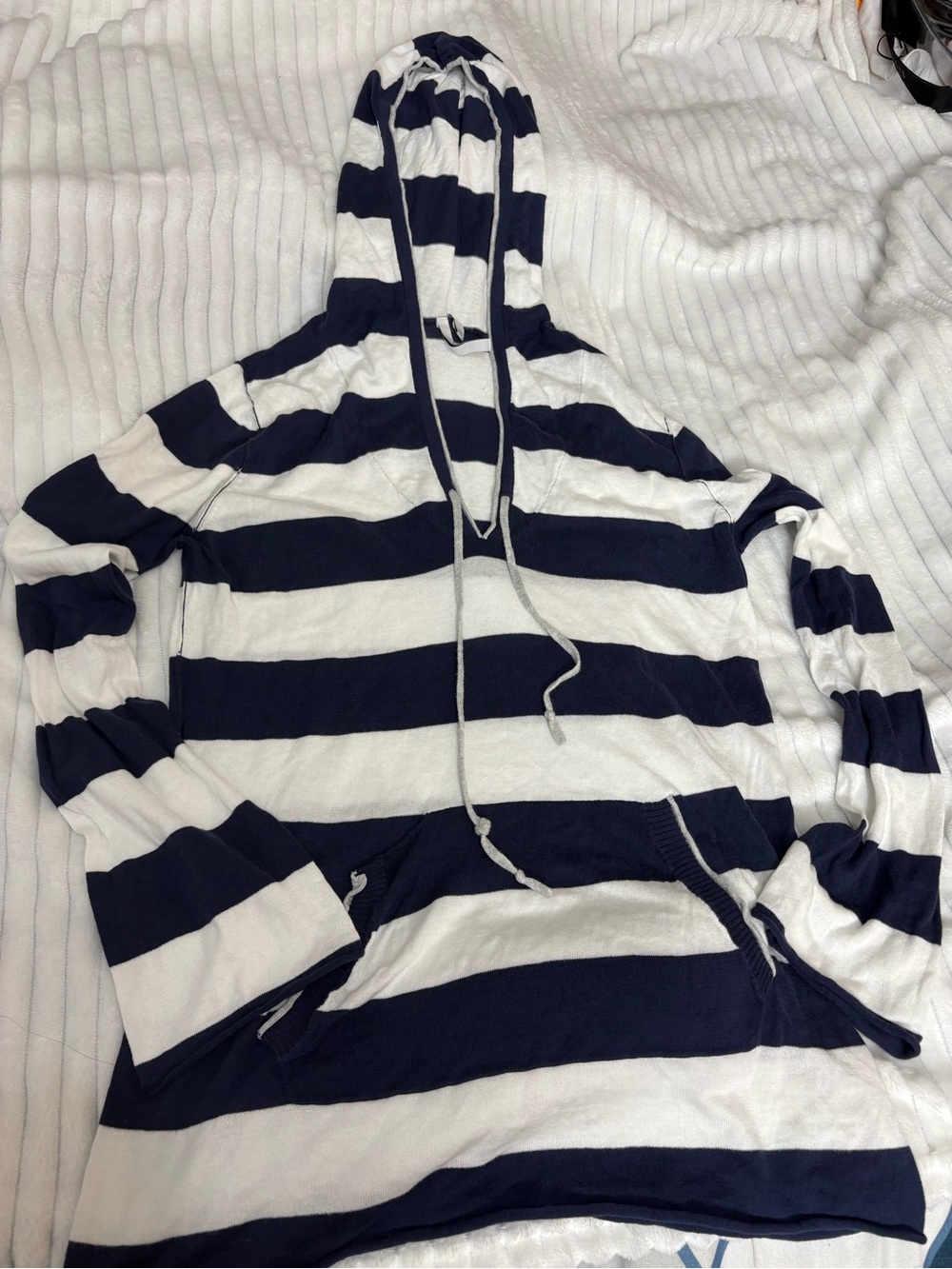 Michael Stars Navy & White Striped Hooded Pullover